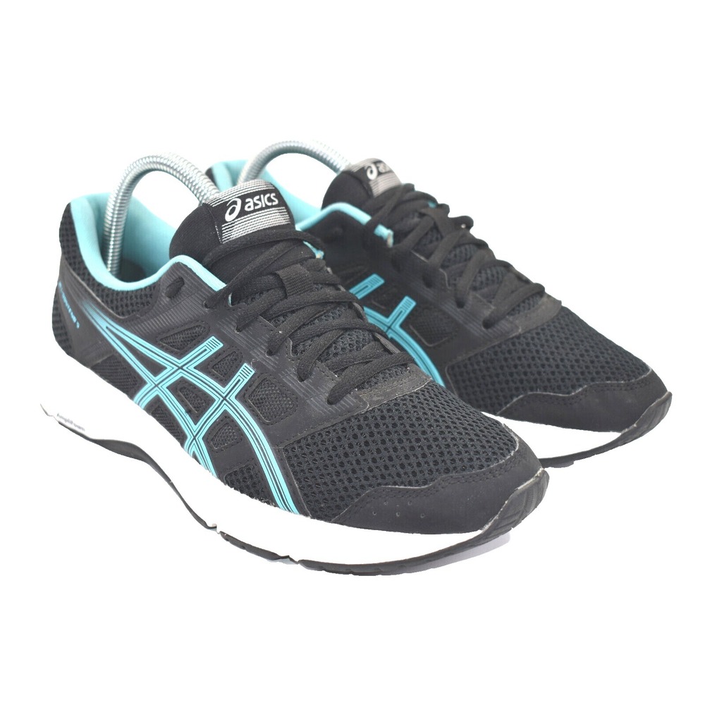 ASICS Gel Contend 5 Black Teal Running Shoes Women's Size 8 Amplifoam Sneakers